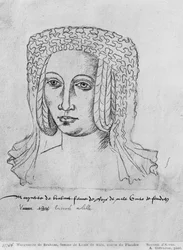 266 fol.55 Marguerite de Brabant, esposa de Luís II de Flandres, também Luís III de Artois e Luís I da Borgonha Palatina, conhecido como Luís de Malé, de &39;O Recueil d&39;Arras&39; (breu sobre papel)